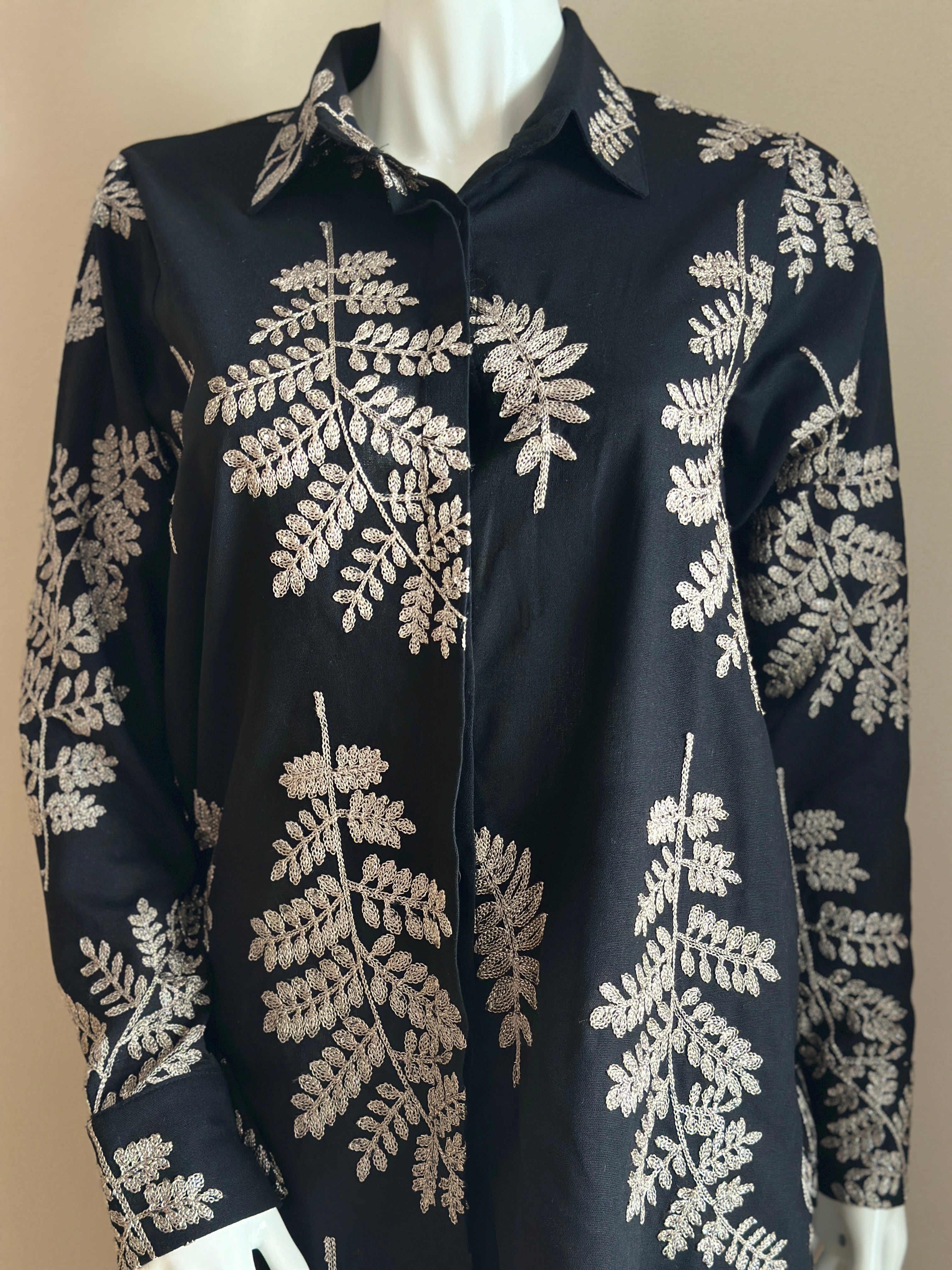 Camisa Manga Larga Hojas Plateadas