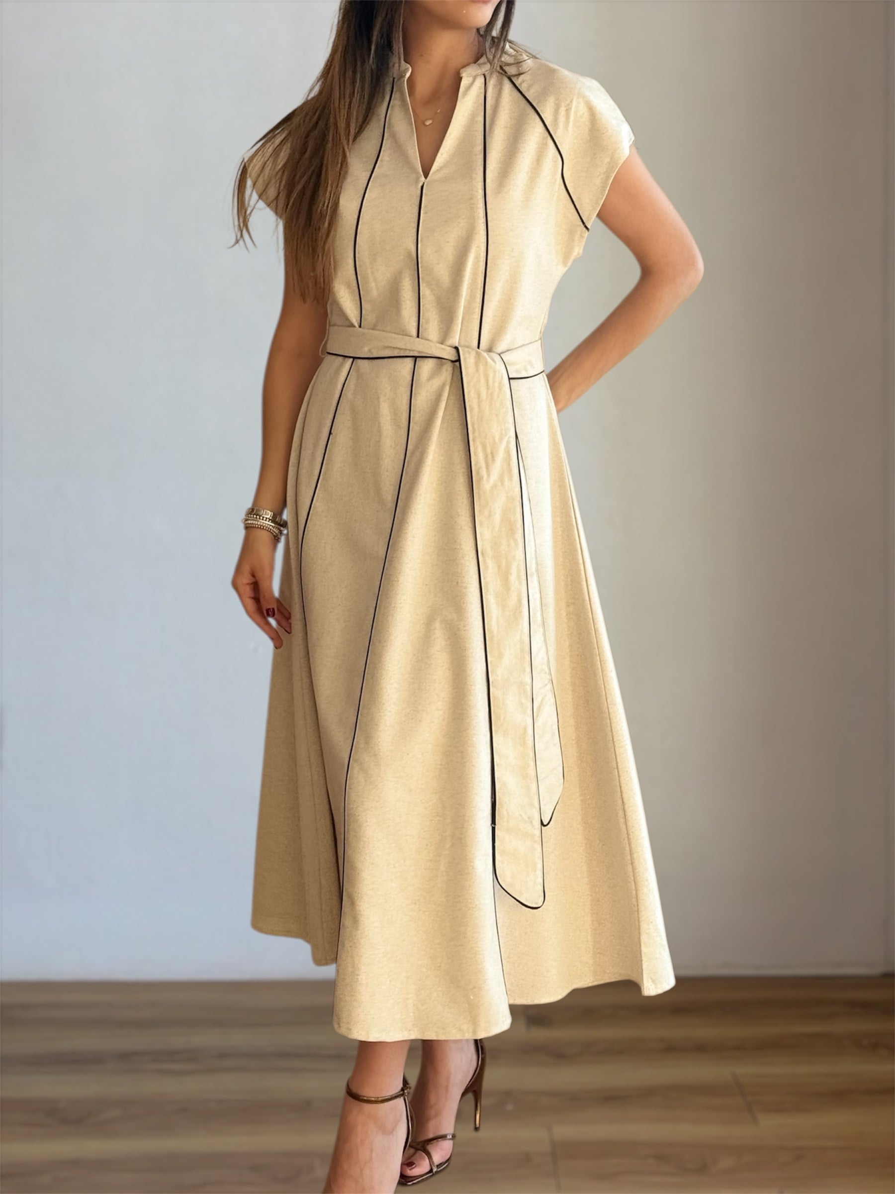Vestido Lino Beige Largo