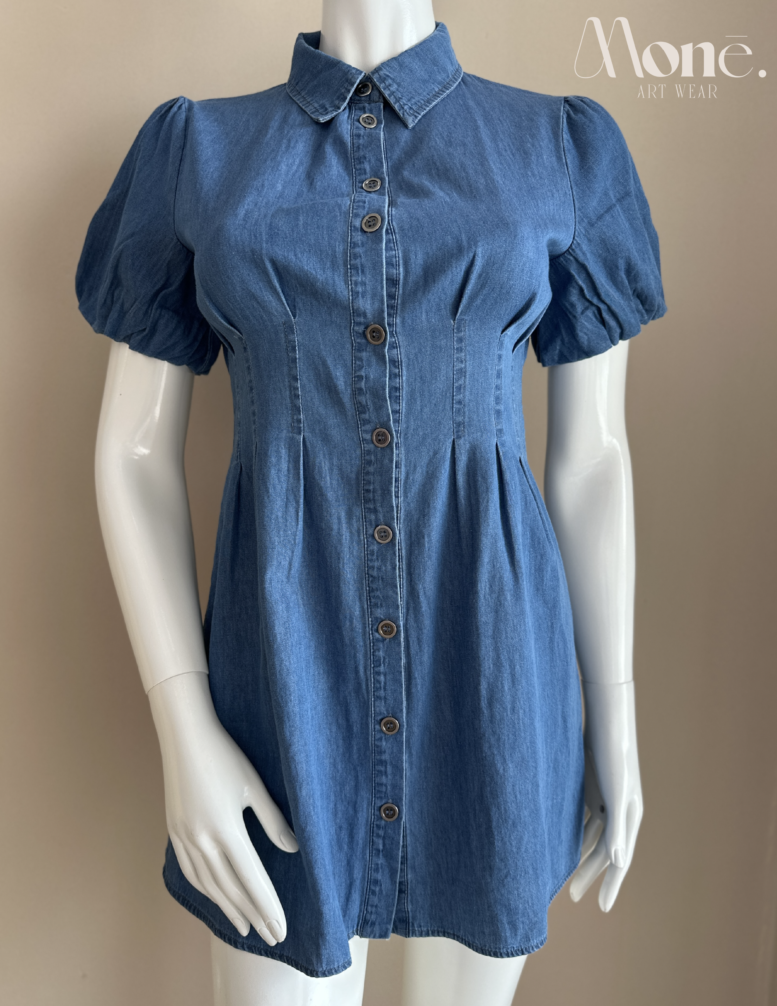 Vestido Denim Corto Manga Bombacha